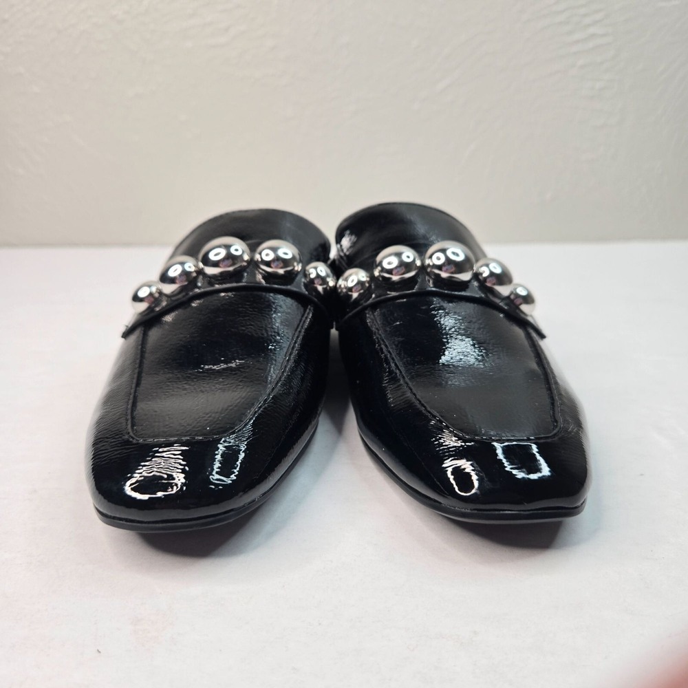 Zara Square Toe Mule Shoes Size 6 Patent Leather Studded Slip On Preppy Loafers - Picture 4 of 12